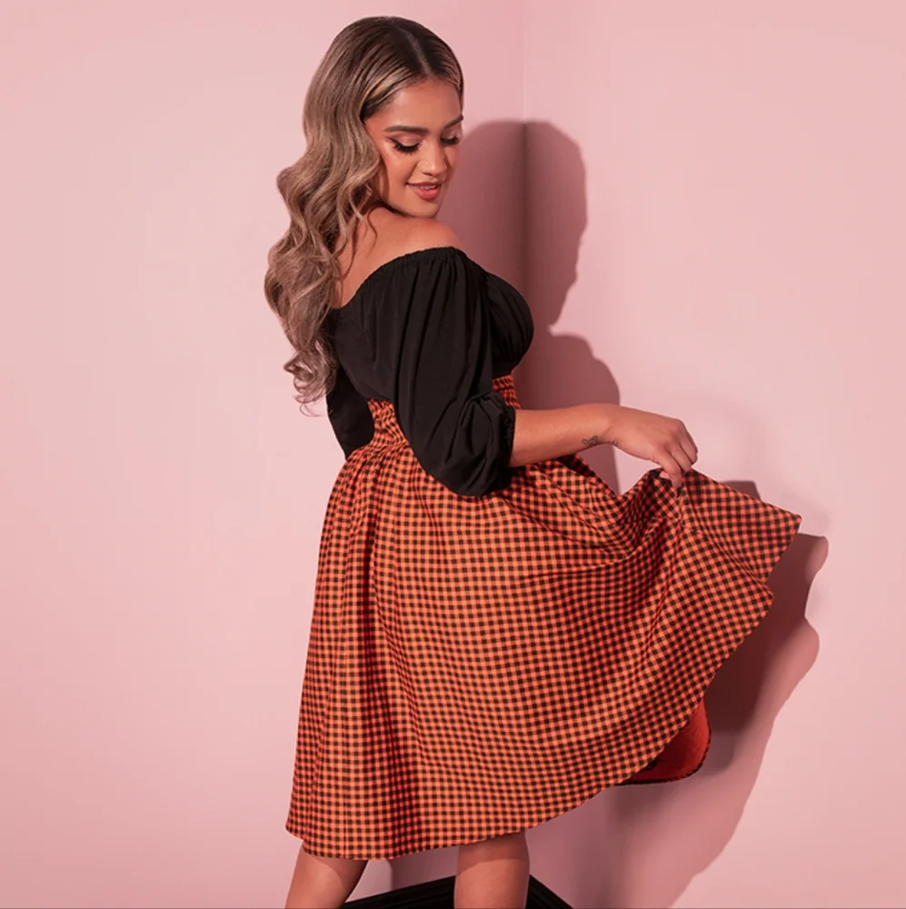 Corset Skirt in Orange Pumpkin Gingham - Picture 9 of 16